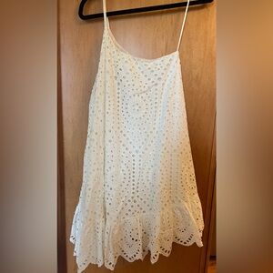 Eyelet One-Shoulder Mini Dress in White/Cream